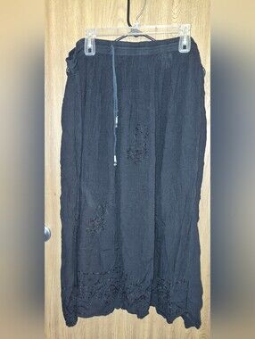 Vintage Y2k Beaded Black Maxi Skirt Size Xl  Retro Goth Whimsical Whimsigo  Boho